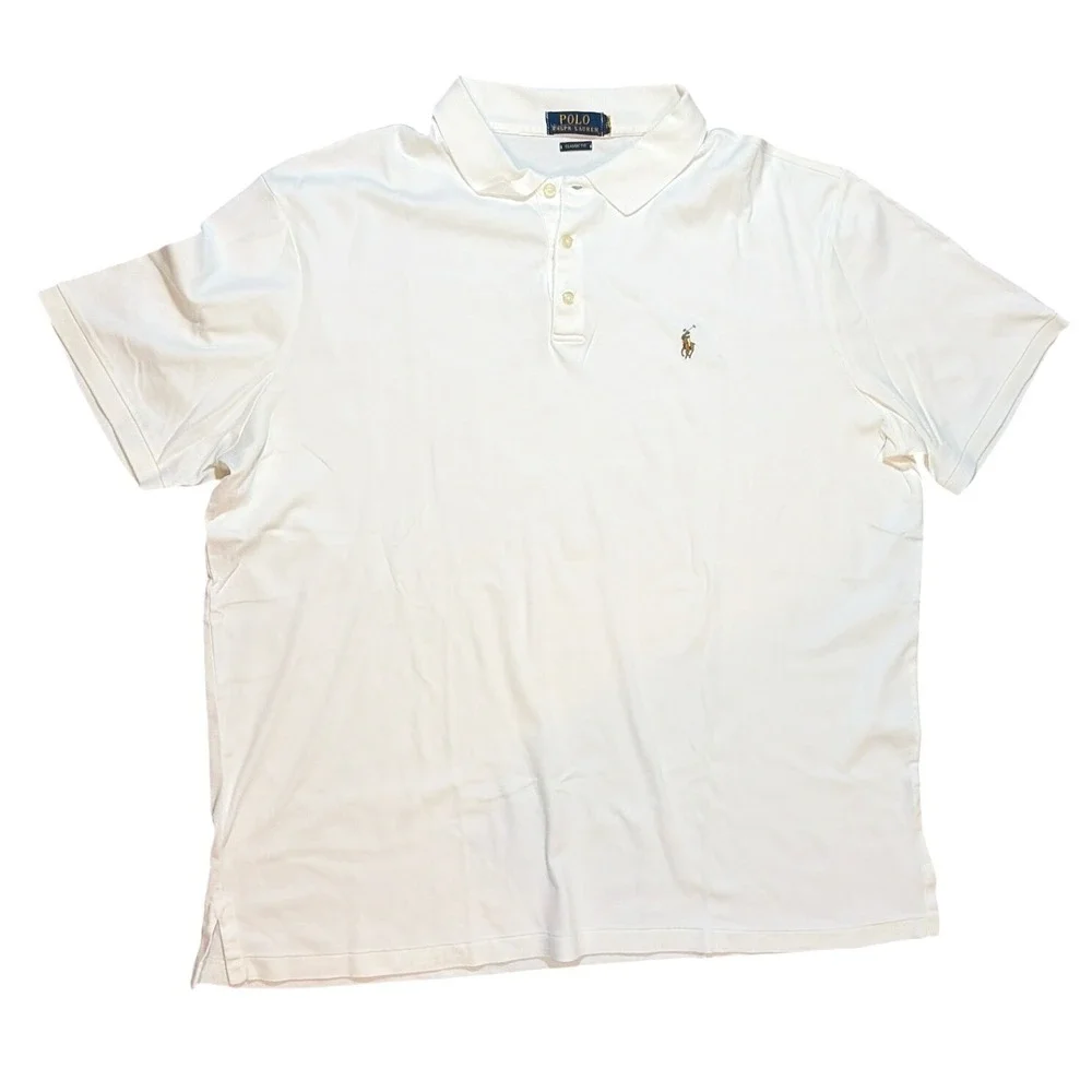 Polo Ralph Lauren Mens Classic Golf Pique Polo Shirt White Embroidered Pony XL